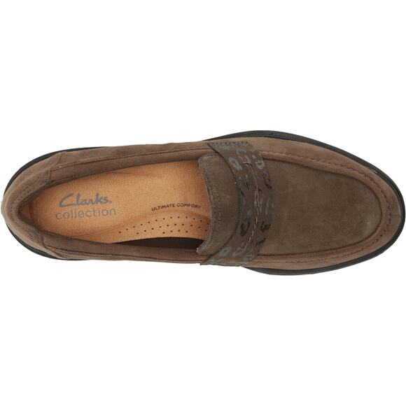 Clarks Women's Calla Ease Loafer Flat - Dark Olive Suede, Size 7W Shoes - Picture 5 of 8